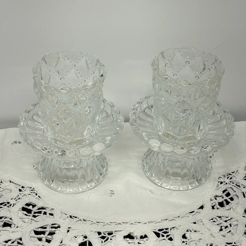 Vintage PartyLite Quilted Crystal Votive Candle Holder Pair Original Box P9246 - Picture 4 of 13